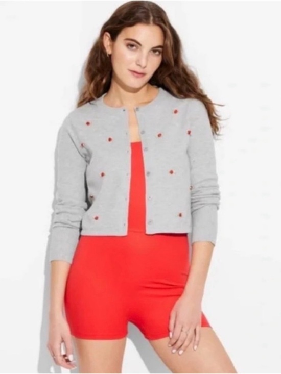 wild fable Sweaters - Wild Fable Embroidered Rosette Gray Button Down Soft Cardigan XXL | NWT